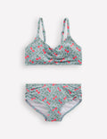 Bikini froncé-Motif Cherry Vine bleu brumeux