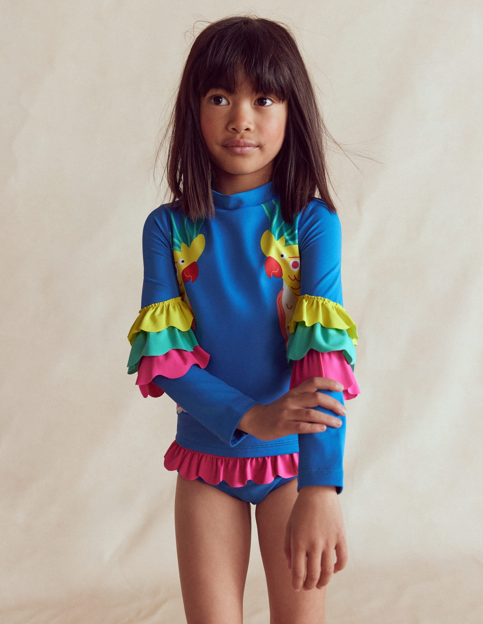 Ensemble avec haut de plage à appliqué-Perroquet bleu azur - Image 1