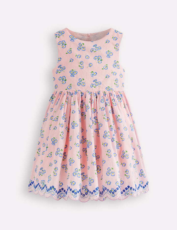 Kleid mit Lochstickerei am Rücken-Kreiderosa Blümchen