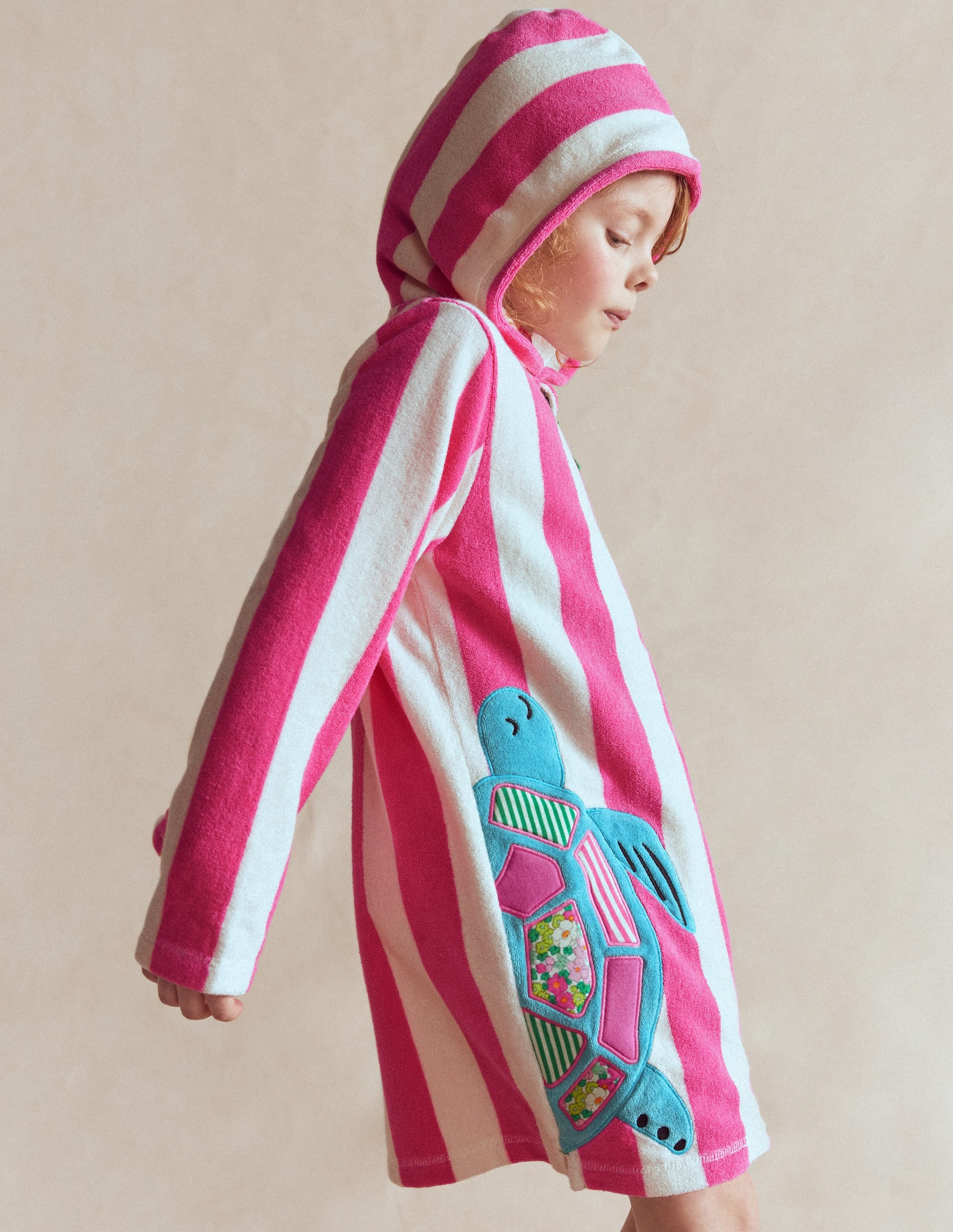 Poncho fun zippé Romie en éponge-Tortues rose sorbet - Image 1
