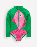 Maillot de bain fun à manches longues-Poisson émeraude vif