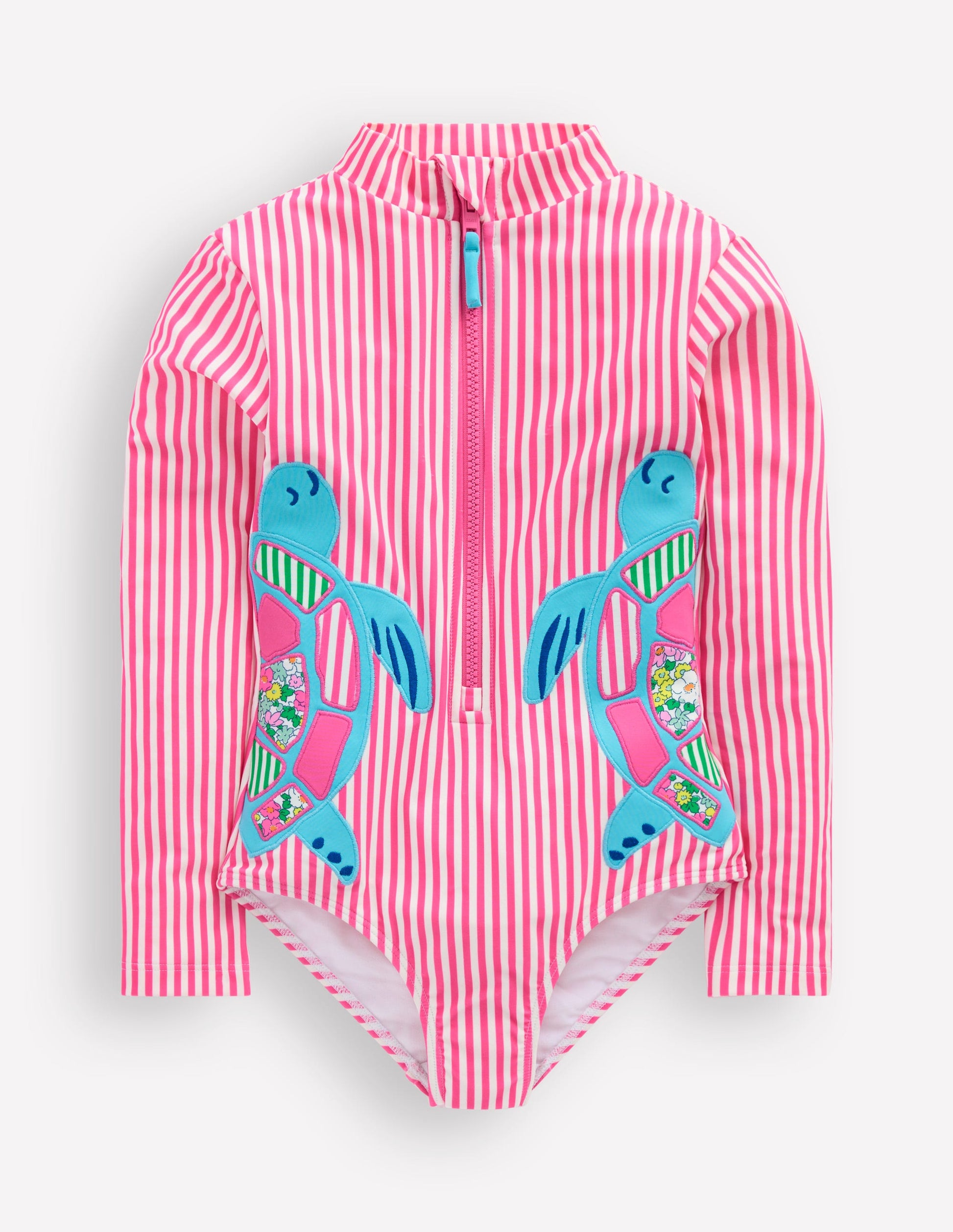 Lustiger, langärmliger Badeanzug-Sorbetrosa Schildkröten-2