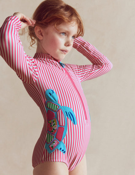 Fun Long Sleeve Swimsuit-Sorbet Pink Turtles
