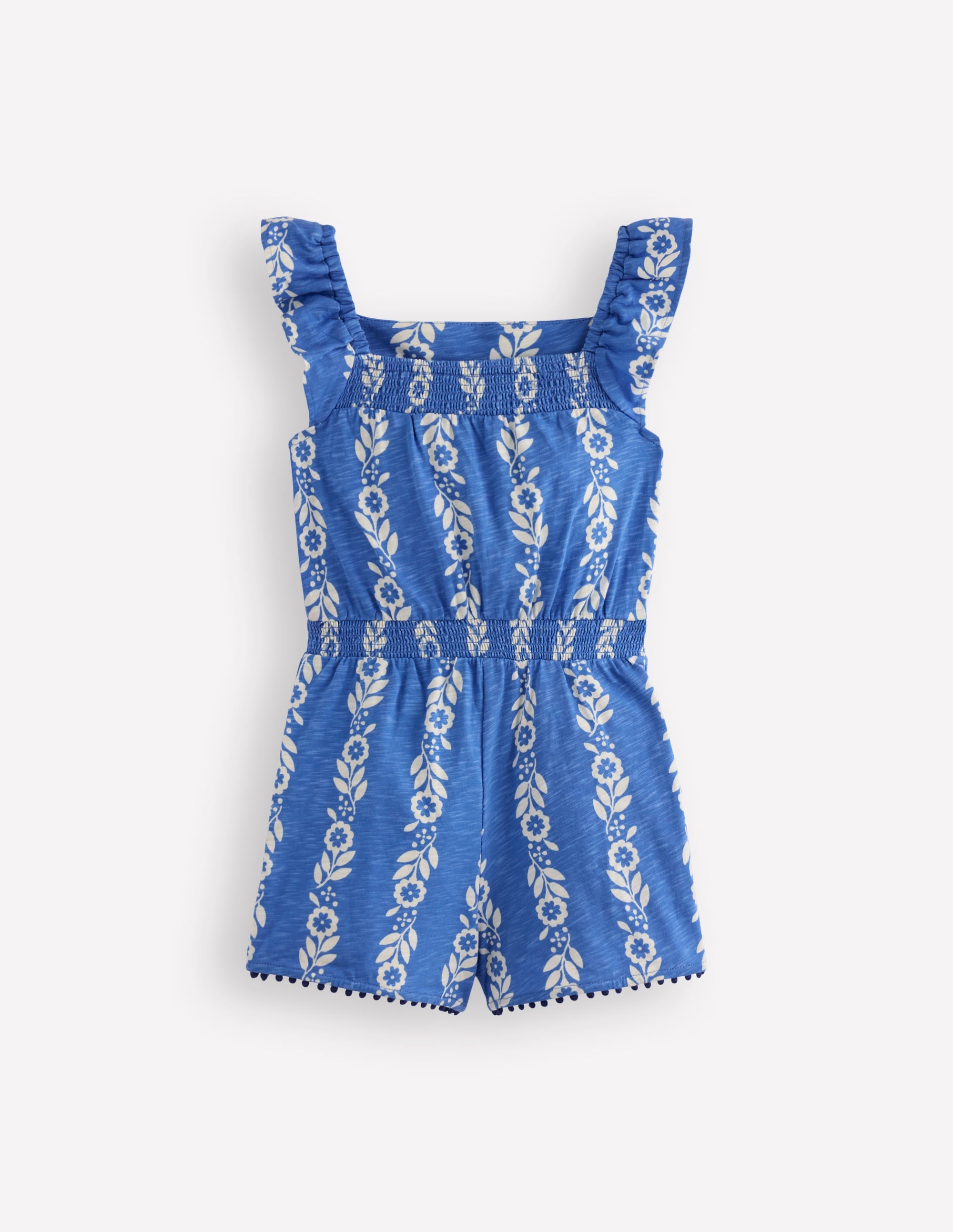 Ciara Pom Trim Jersey Playsuit-Blue Floral - Image 4