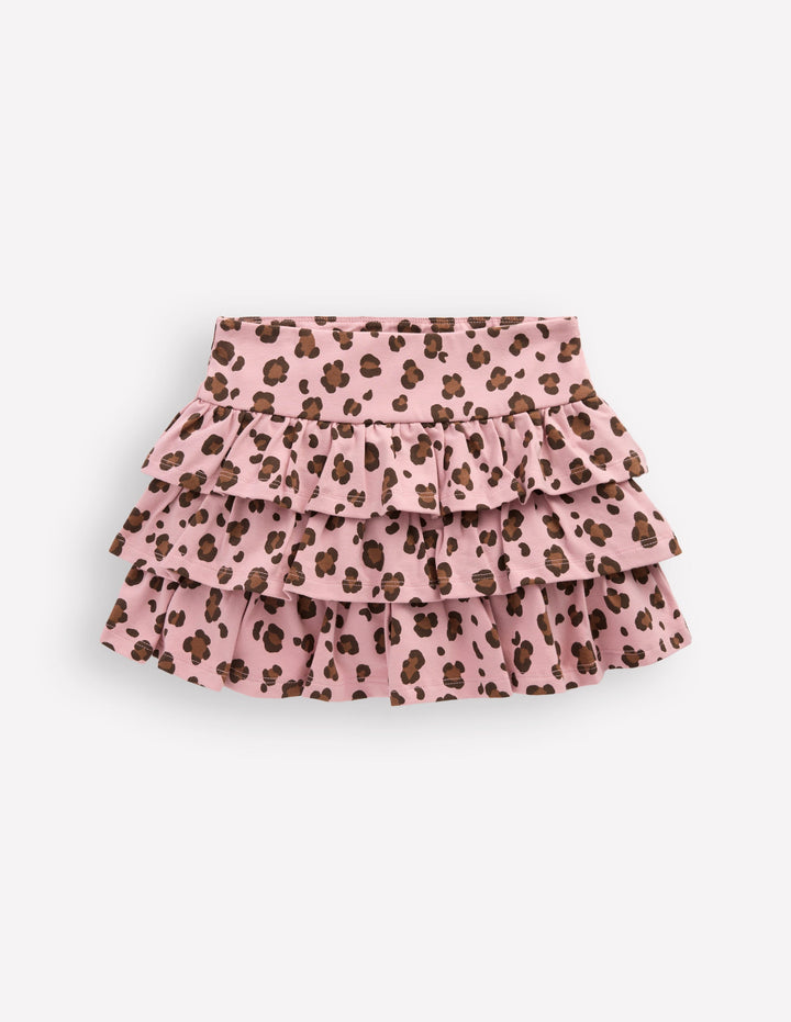 Jersey-Skort mit Rüschen-Pink Leopardenmuster