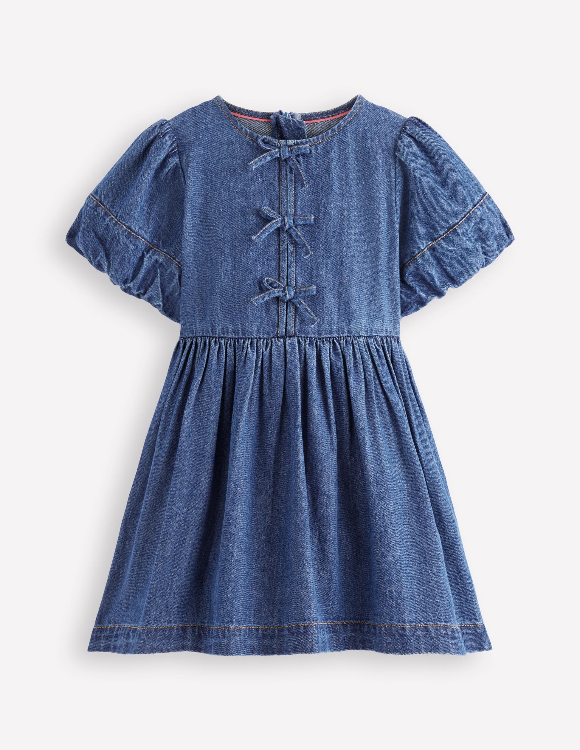 Gewebtes Kleid mit Schleife vorn-Mittlere Mischung Denim-3