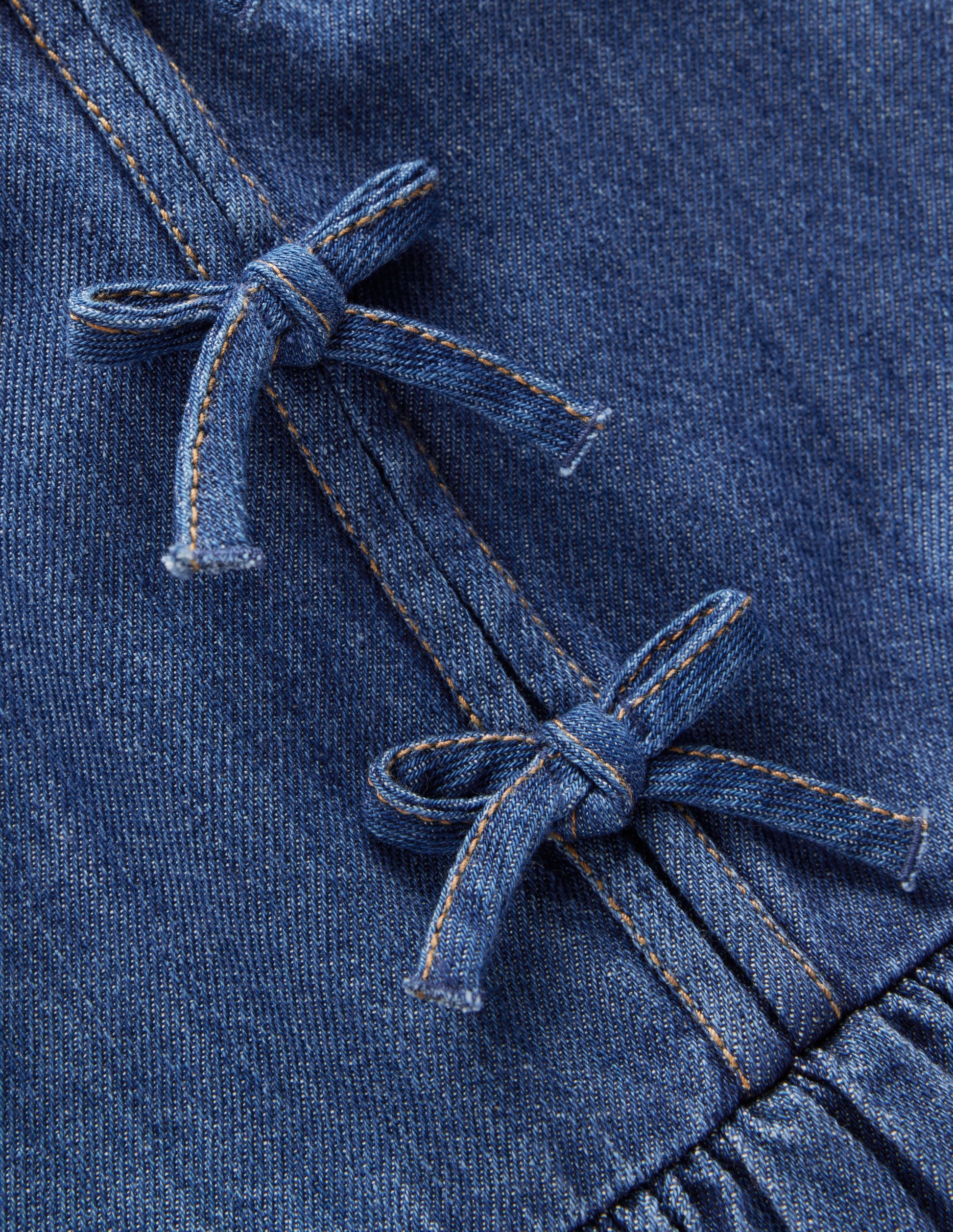 Gewebtes Kleid mit Schleife vorn-Mittlere Mischung Denim-5