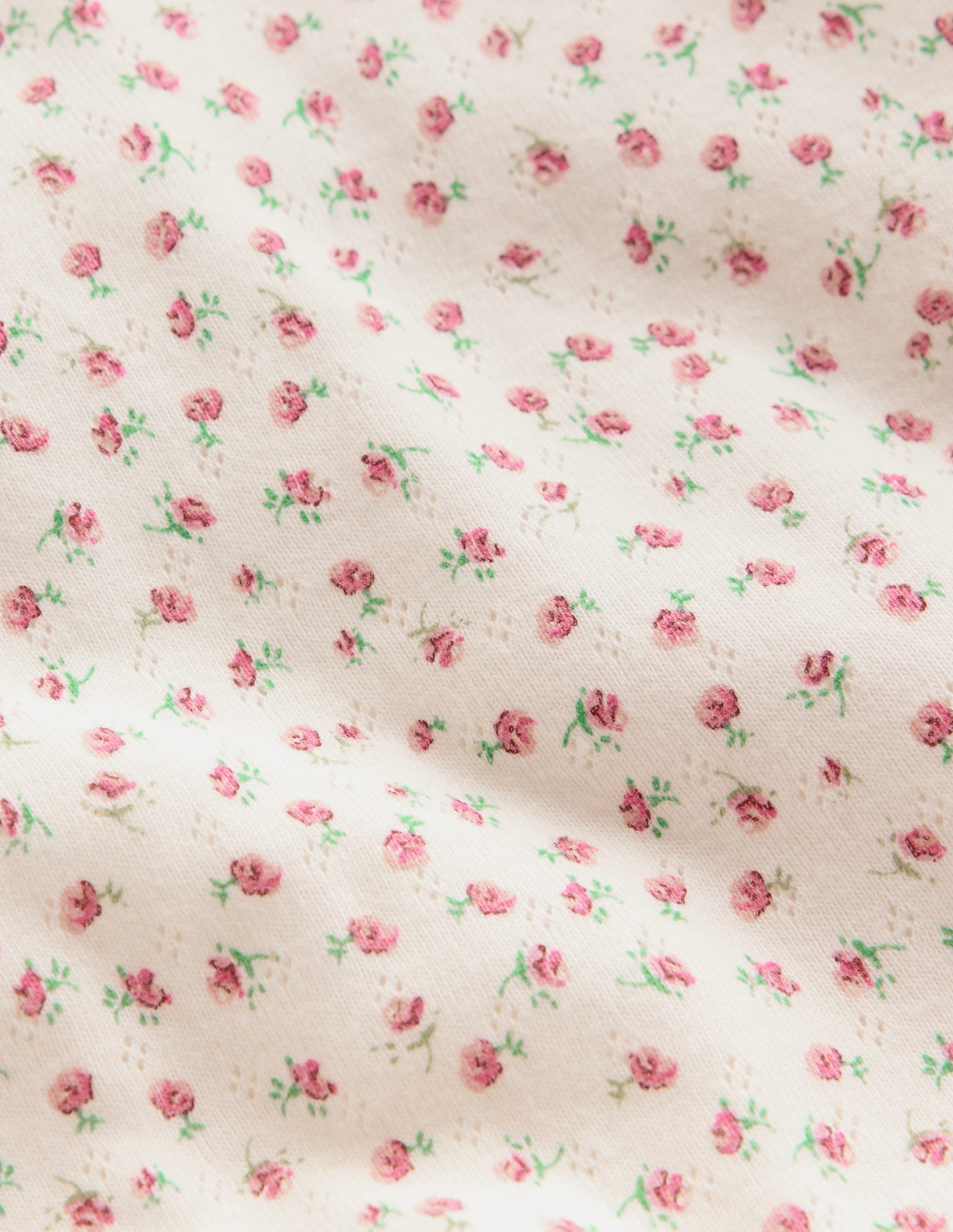 Eng anliegender Pointelle-Schlafanzug-Sanftes Naturweiß Blumenmuster-3