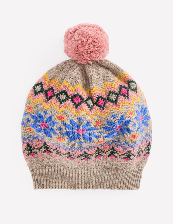 Fair-Isle-Baskenmütze-Nerzbraun Melange