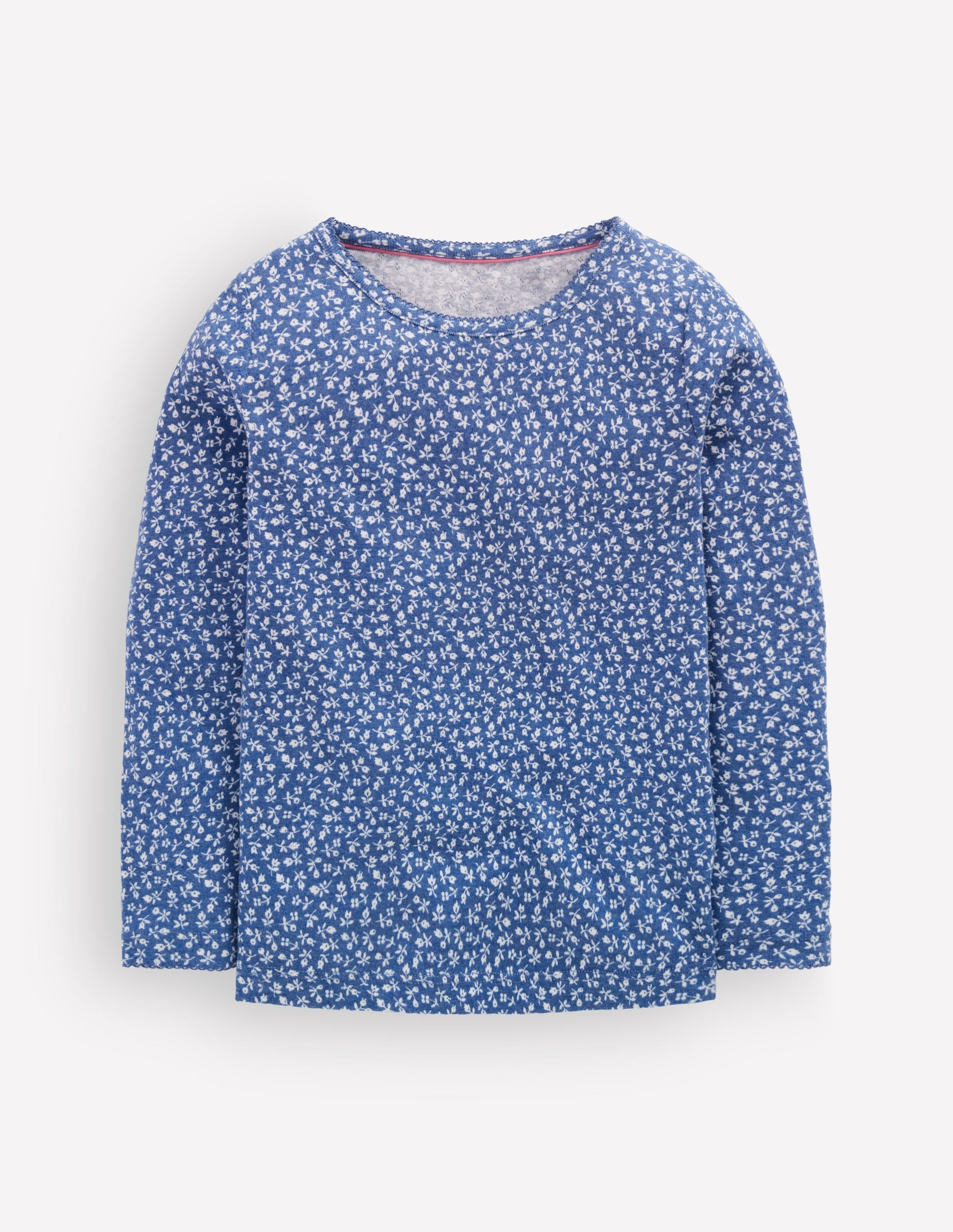 Langärmeliges Oberteil mit Pointelle-Muster-Blauhäher Kleines Blumenmuster-1