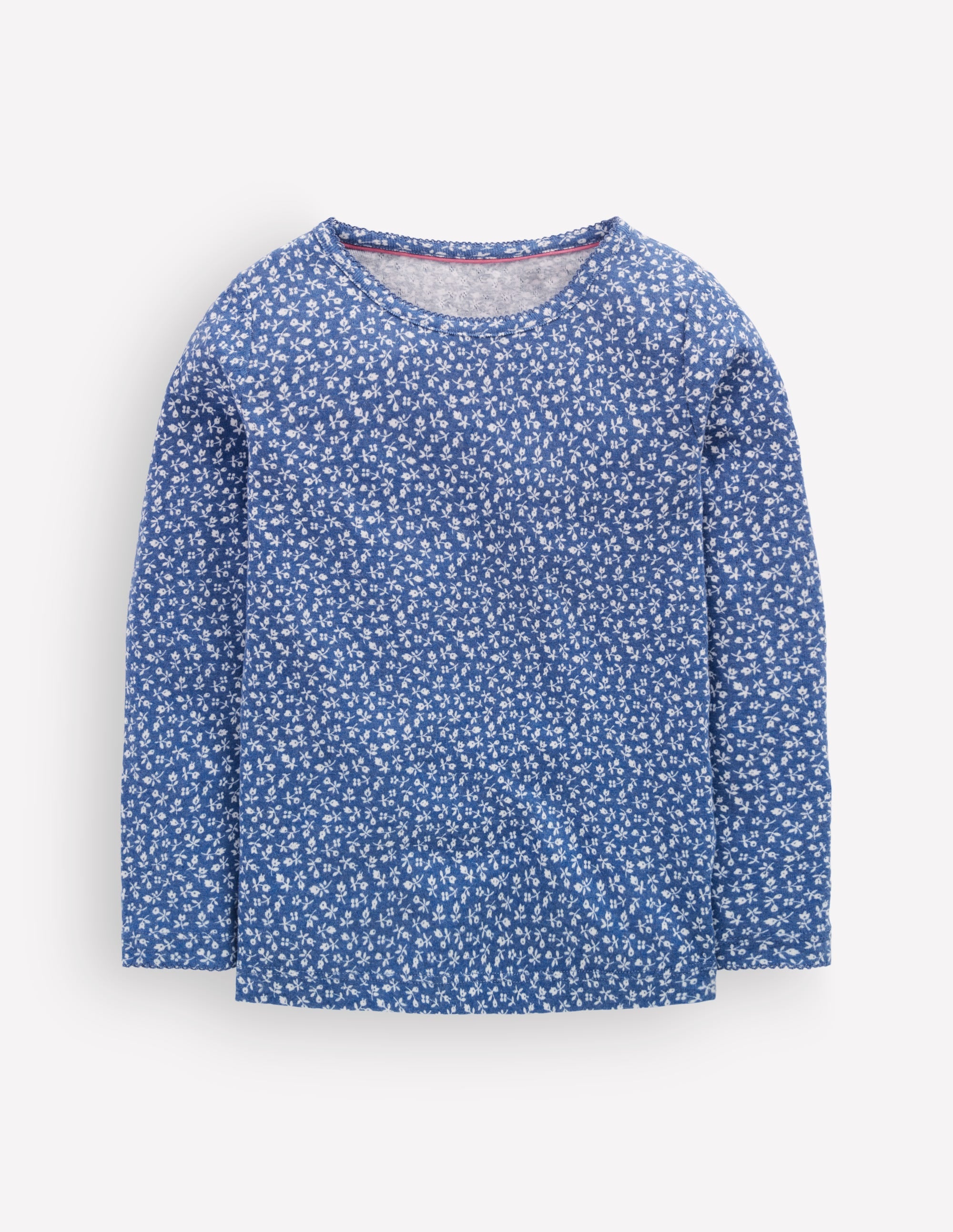Langärmeliges Oberteil mit Pointelle-Muster-Blauhäher Kleines Blumenmuster - Image 1