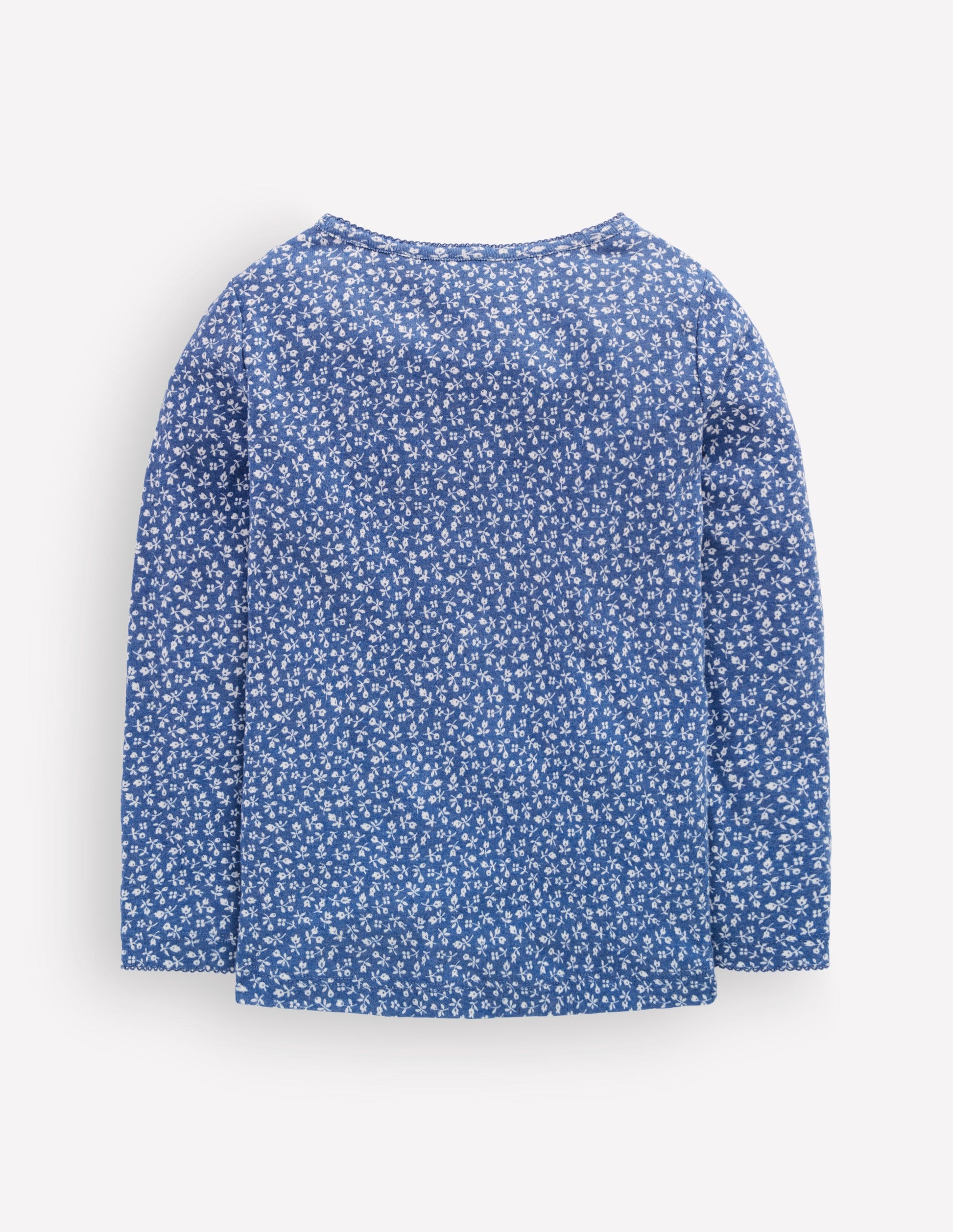 Langärmeliges Oberteil mit Pointelle-Muster-Blauhäher Kleines Blumenmuster-2
