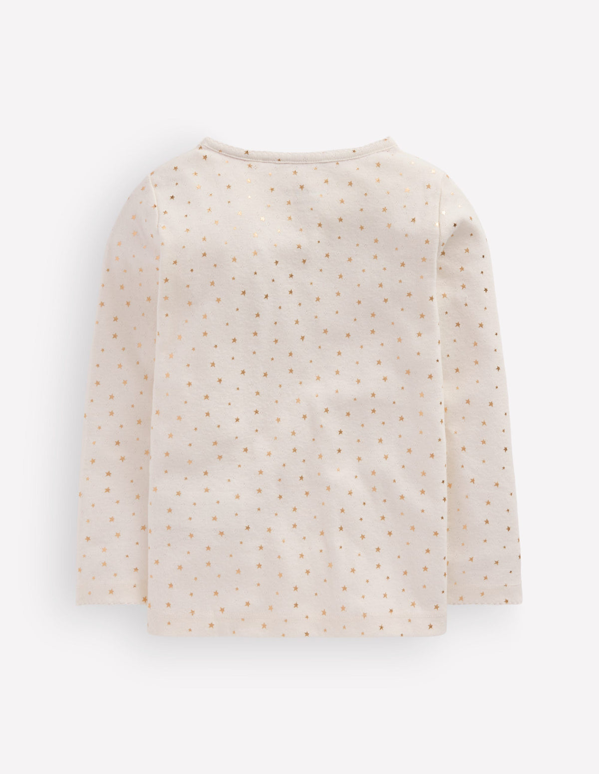 Long Sleeve Pointelle Top-Ivory Gold Foil-2