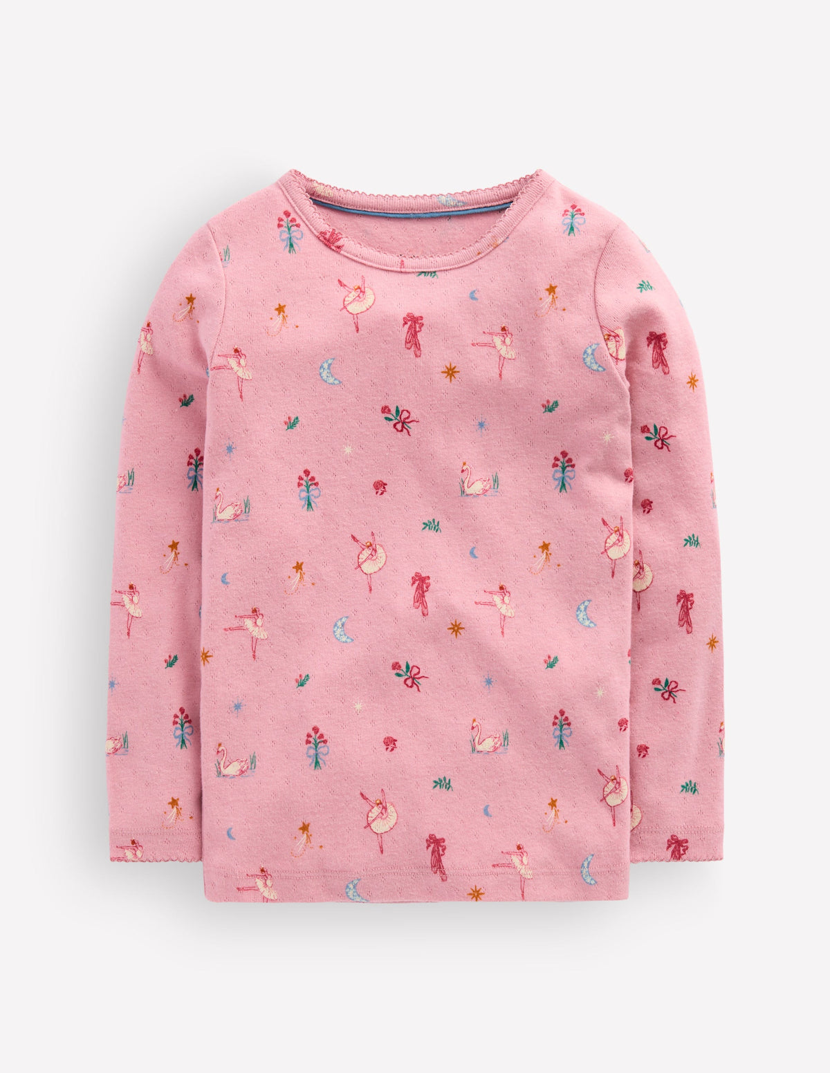 Langärmeliges Oberteil mit Pointelle-Muster-Rosa Schwanensee - Image 1