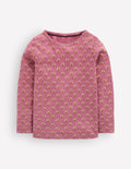 Top manches longues en pointelle-Motif floral rose bruyère