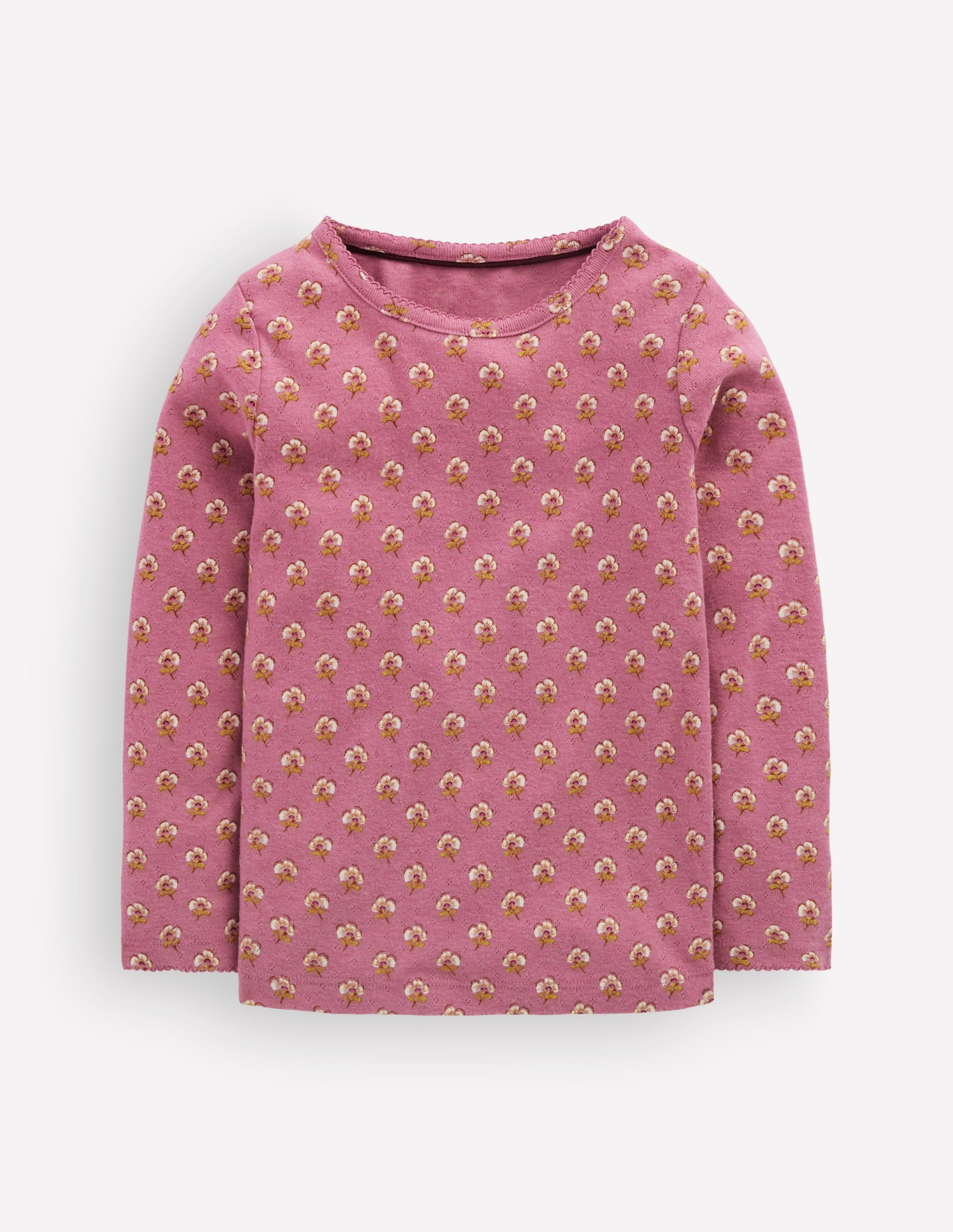 Top manches longues en pointelle-Motif floral rose bruyère-1