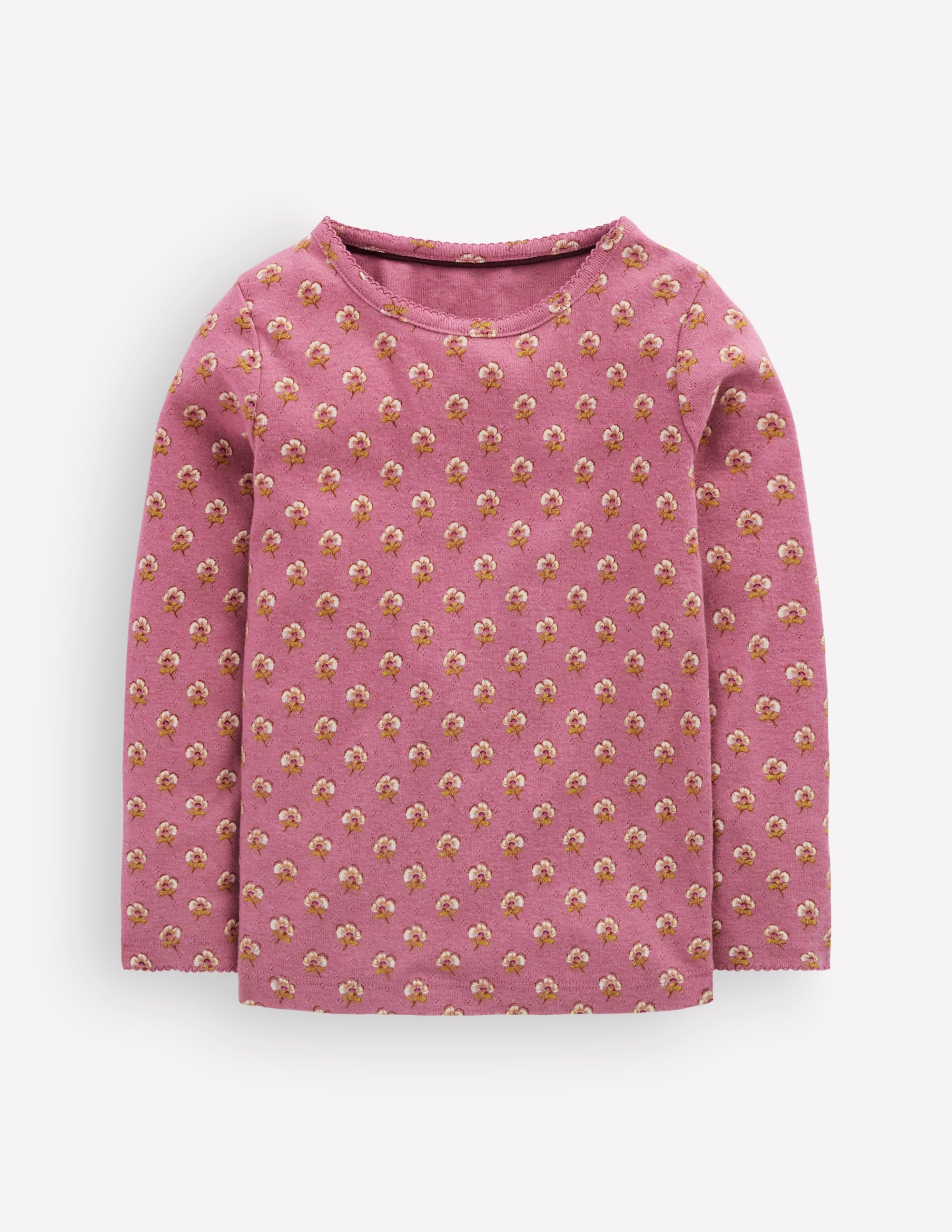 Top manches longues en pointelle-Motif floral rose bruyère - Image 1