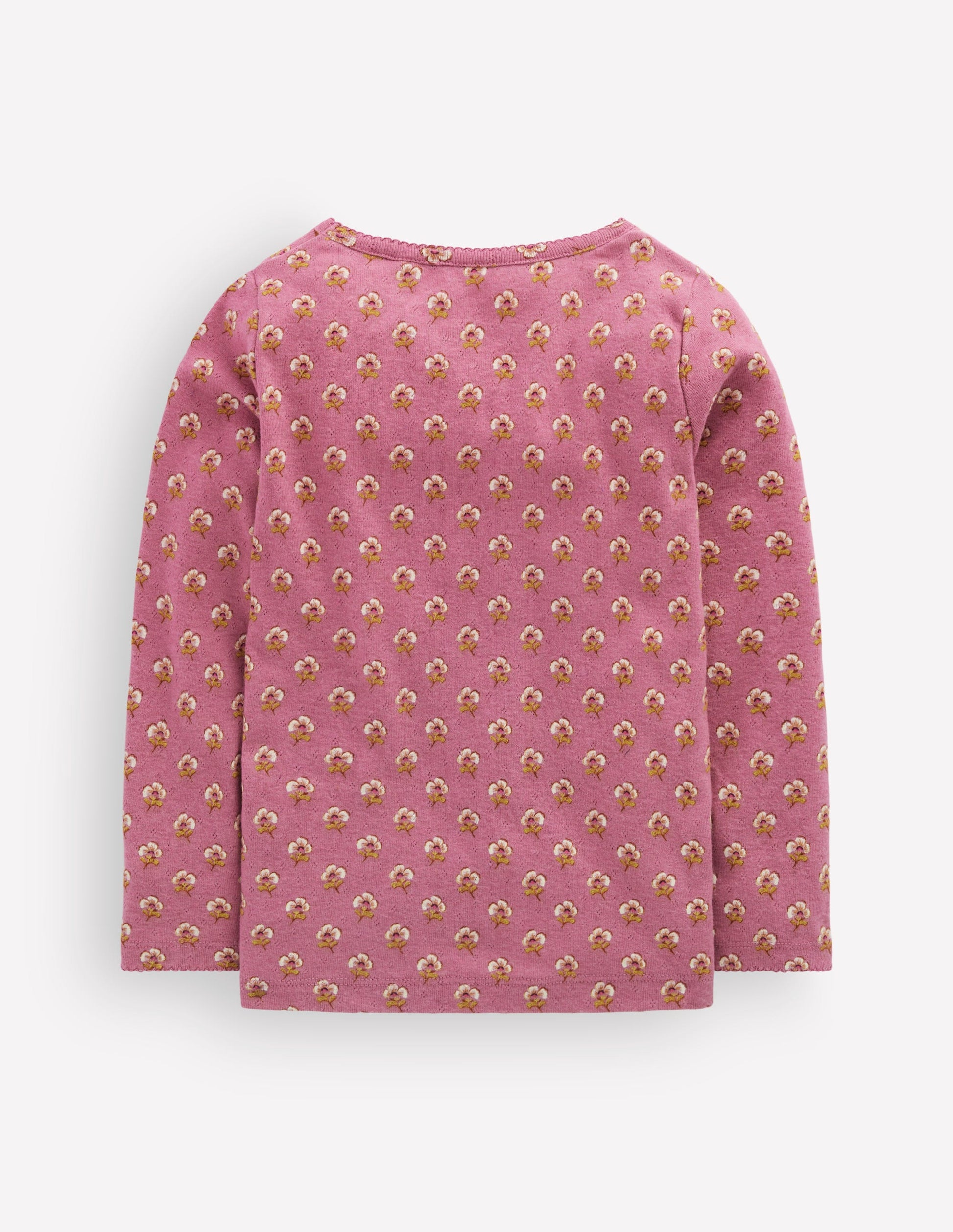 Top manches longues en pointelle-Motif floral rose bruyère-2