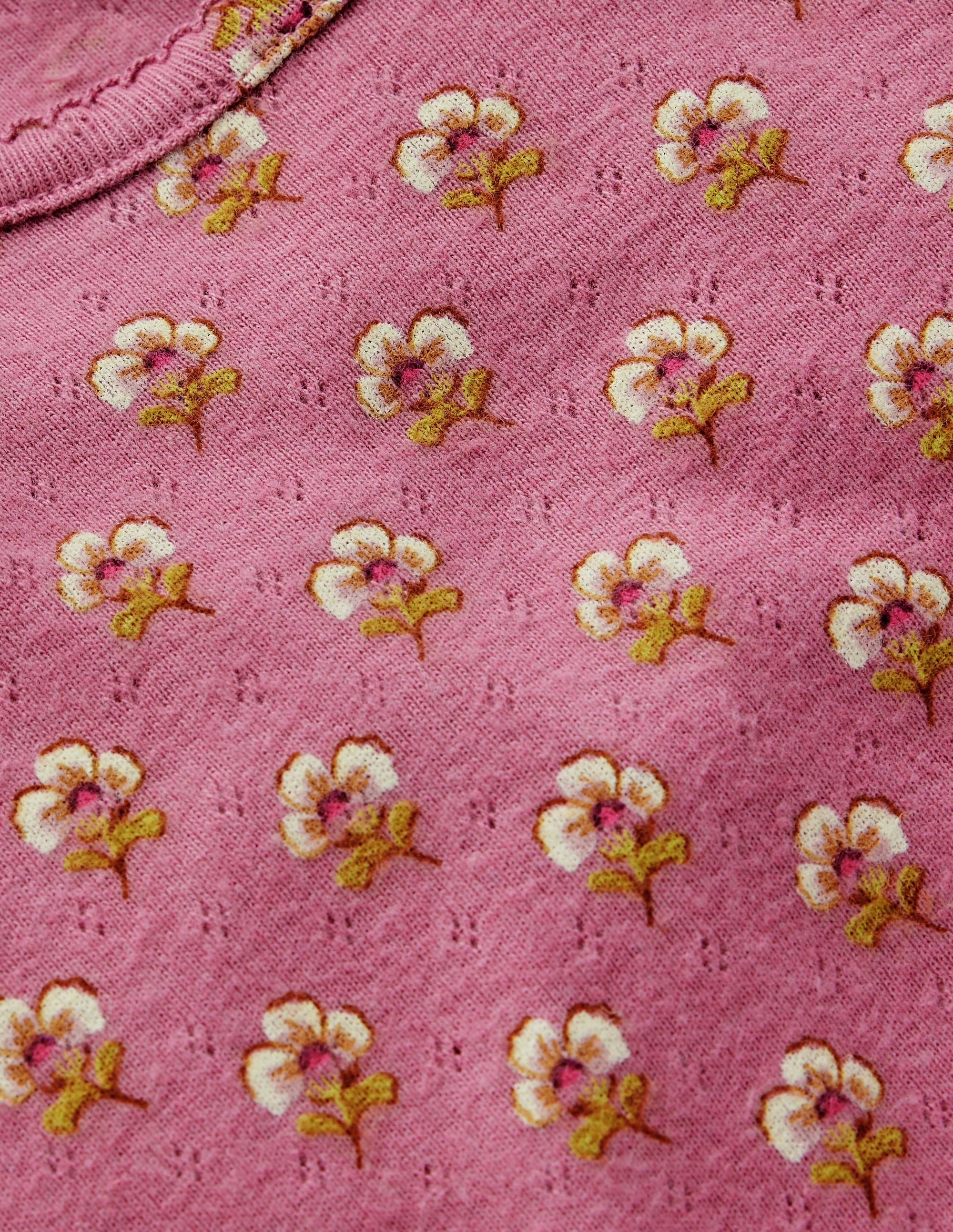 Top manches longues en pointelle-Motif floral rose bruyère - Image 3