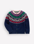 Edie Fair-Isle-Strickjacke-Mittelalterliches Blau Glitzer Bunt