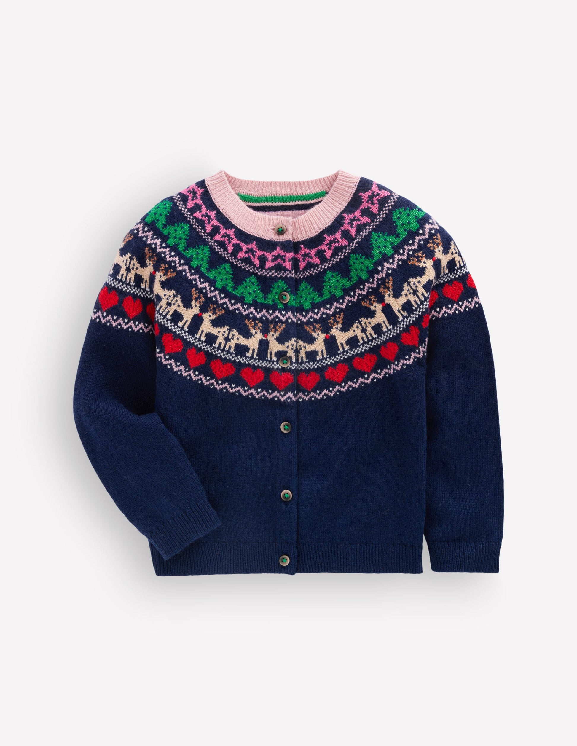 Edie Fair-Isle-Strickjacke-Mittelalterliches Blau Glitzer Bunt-1