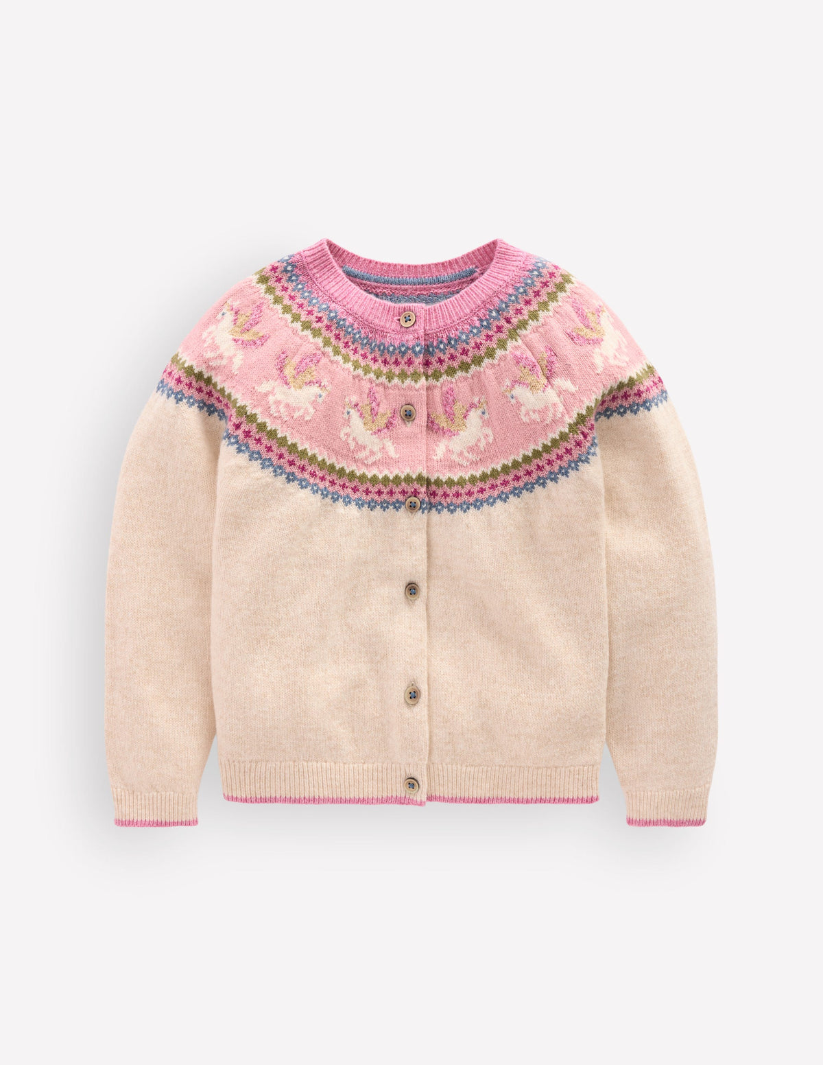 Edie Fair-Isle-Strickjacke-Haferbeige Meliert Pegasus - Image 1