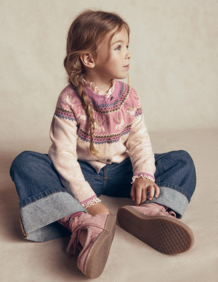 Edie Fair-Isle-Strickjacke-Haferbeige Meliert Pegasus