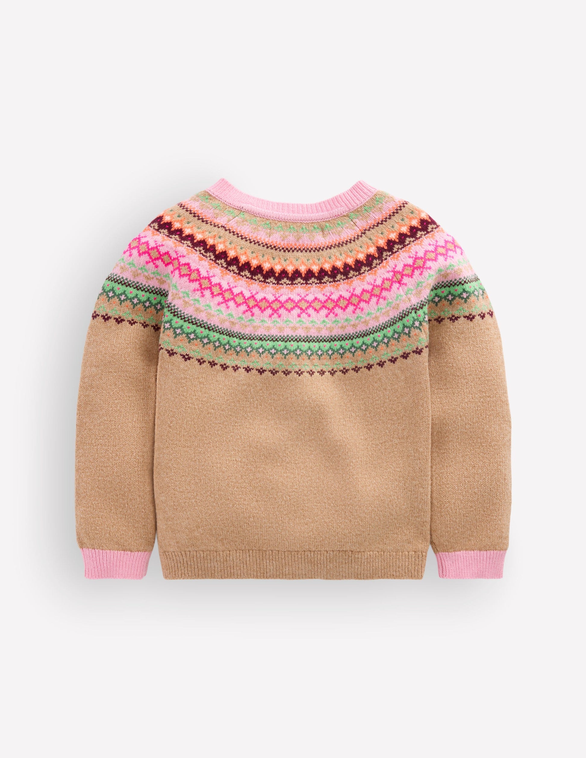Edie Fair-Isle-Strickjacke-Camel Bunt Passe-6