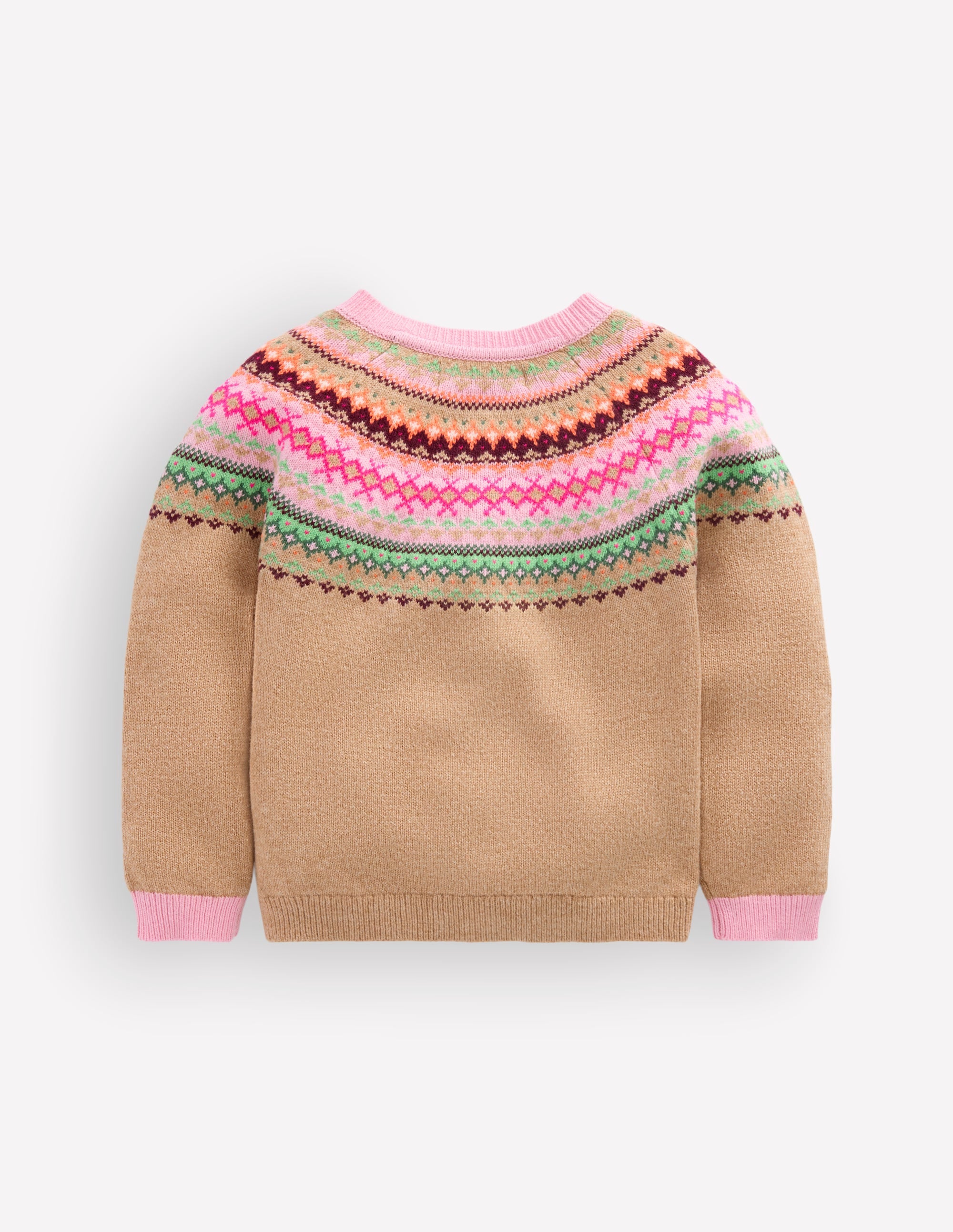 Edie Fair-Isle-Strickjacke-Camel Bunt Passe - Image 6