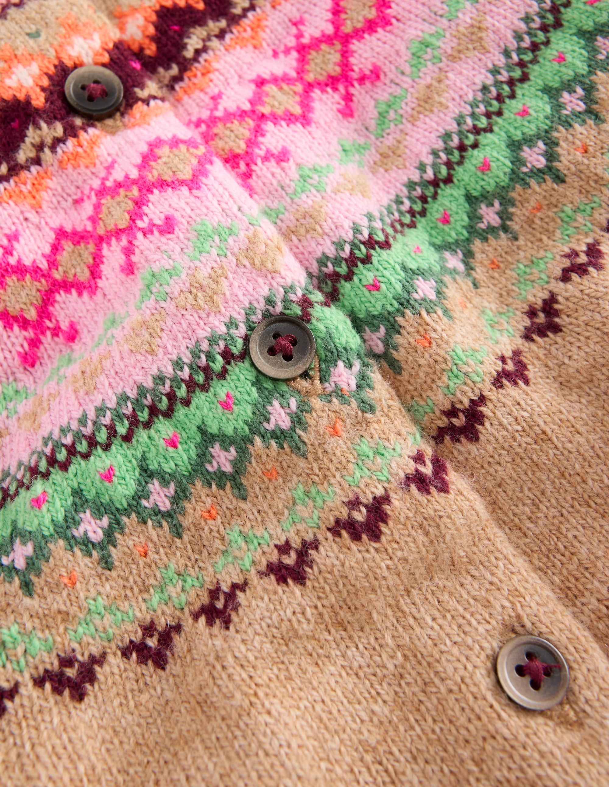Edie Fair-Isle-Strickjacke-Camel Bunt Passe - Image 7