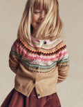 Edie Fair-Isle-Strickjacke-Camel Bunt Passe