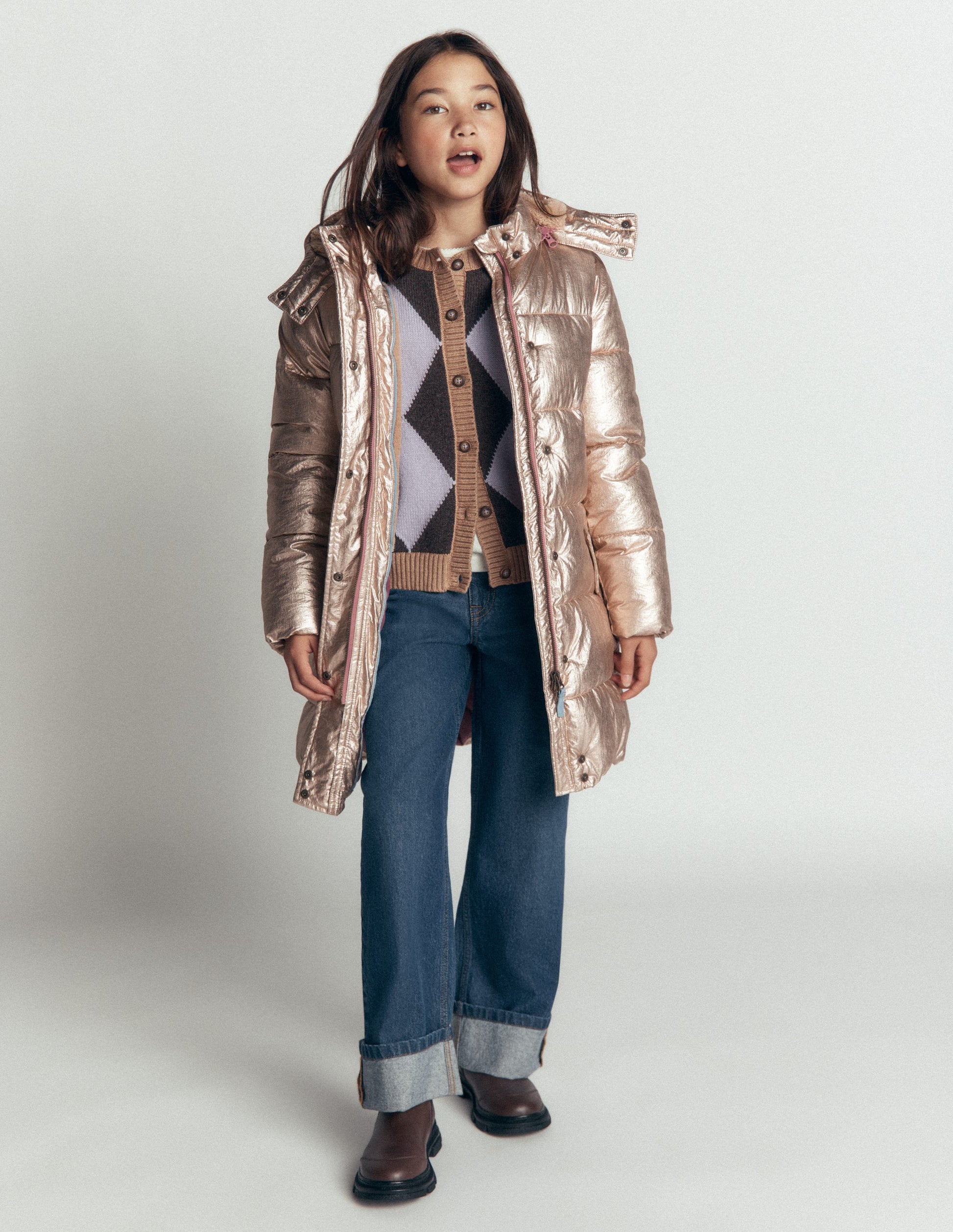 Wattierte Jacke in langer Form-Antikes Messing-2