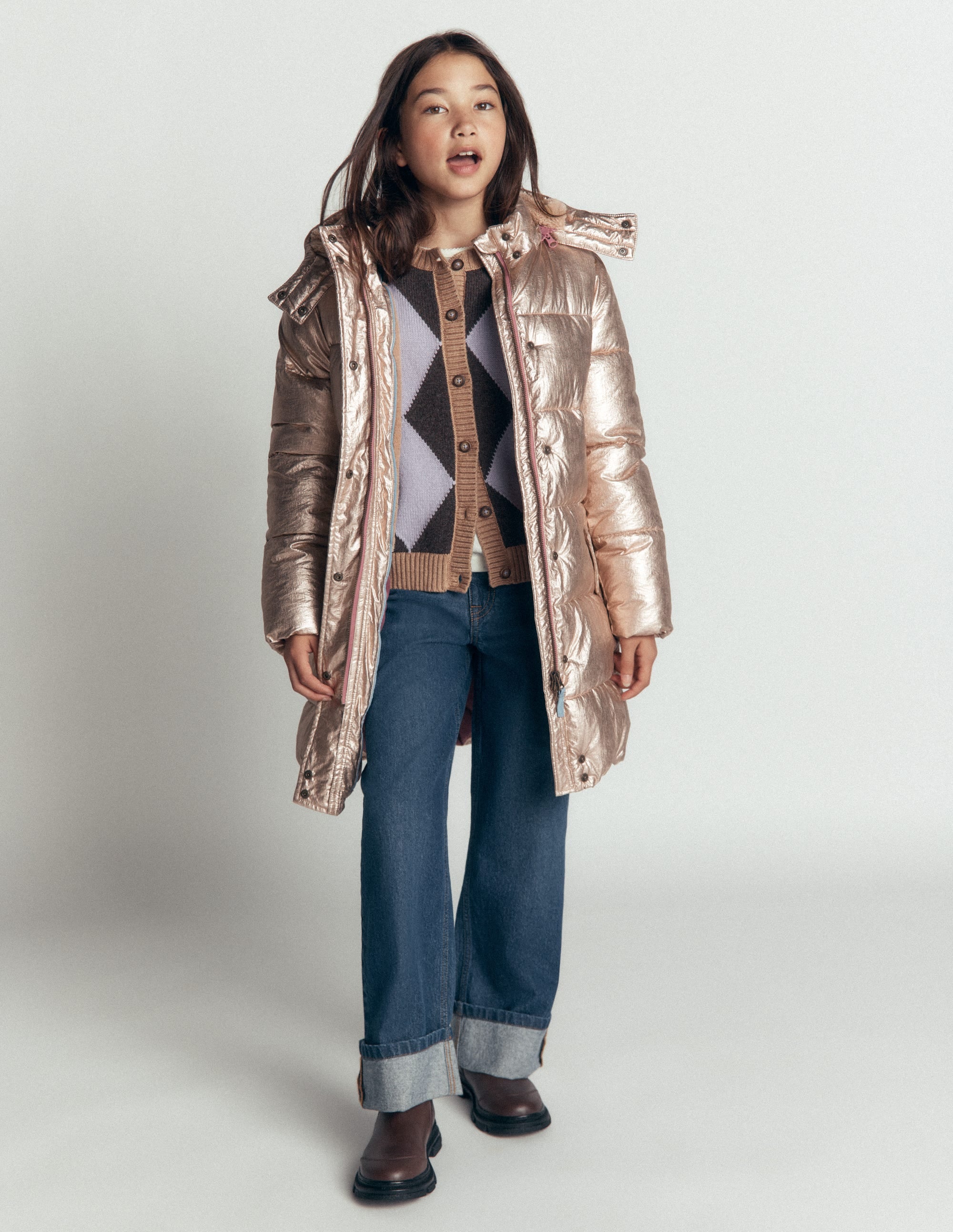 Wattierte Jacke in langer Form-Antikes Messing - Image 2