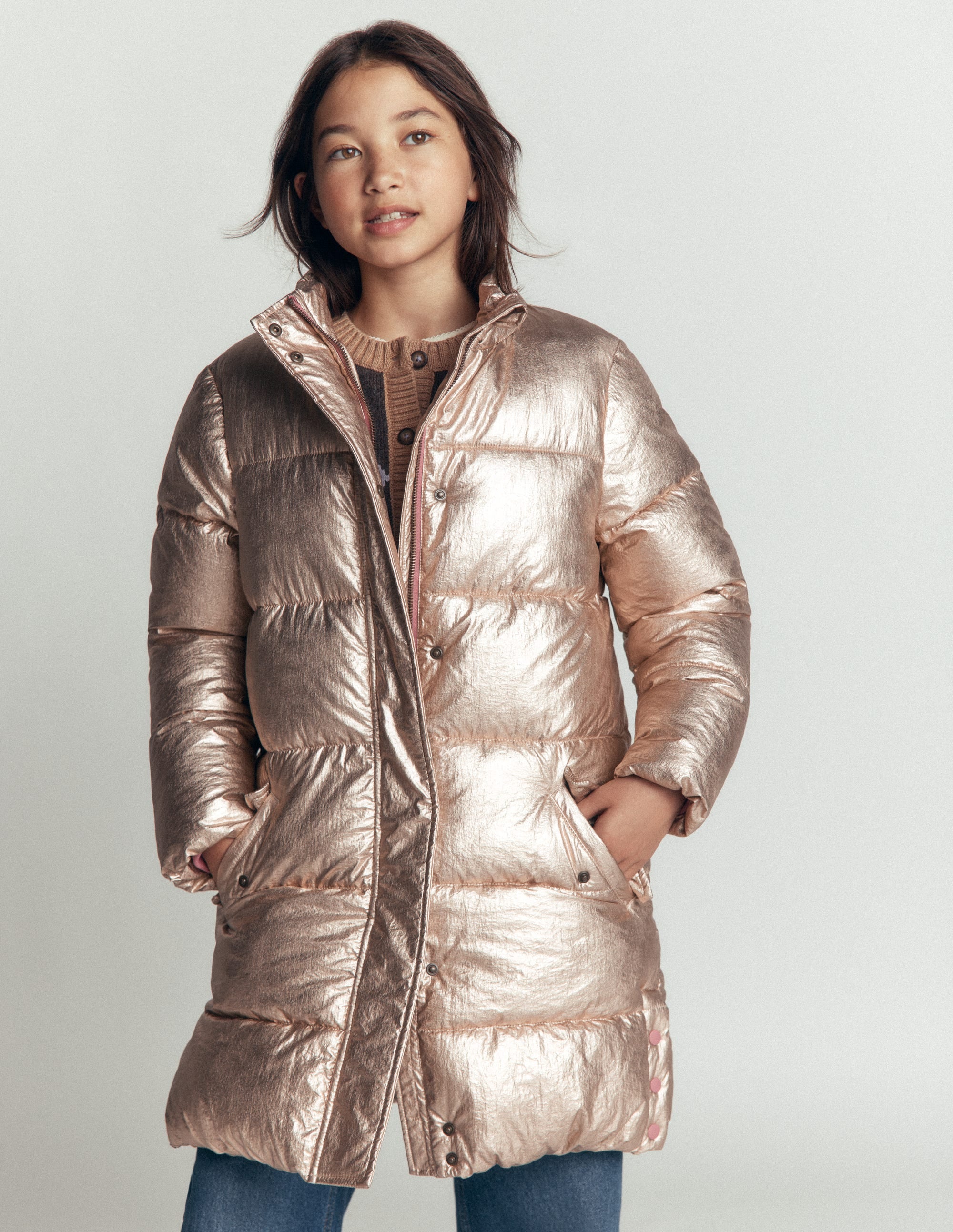 Wattierte Jacke in langer Form-Antikes Messing - Image 4