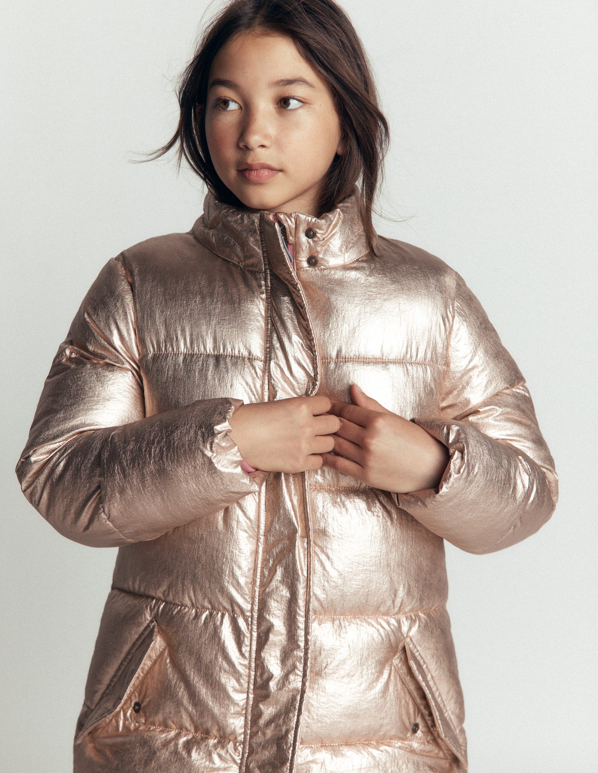 Wattierte Jacke in langer Form-Antikes Messing-5