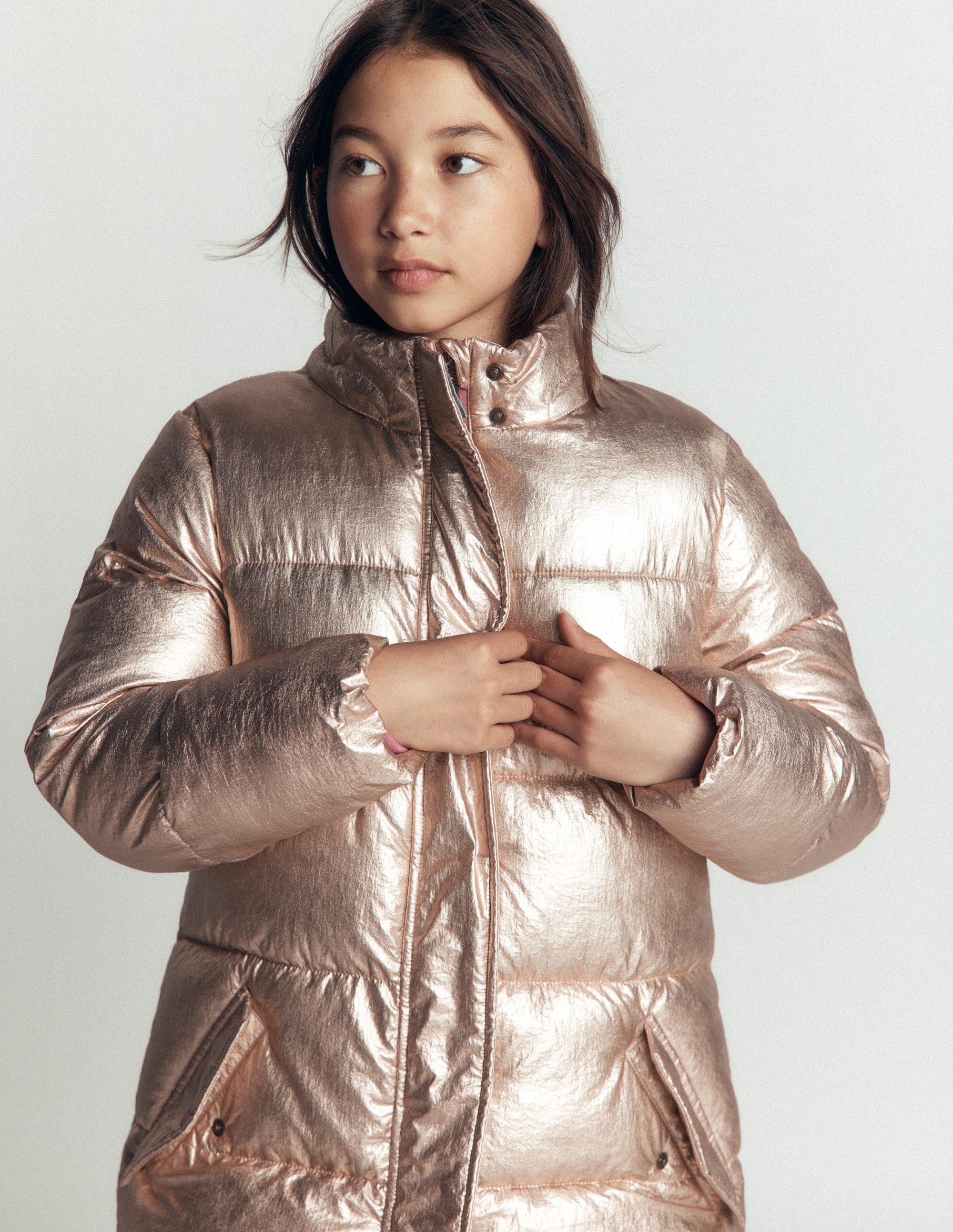 Wattierte Jacke in langer Form-Antikes Messing - Image 5