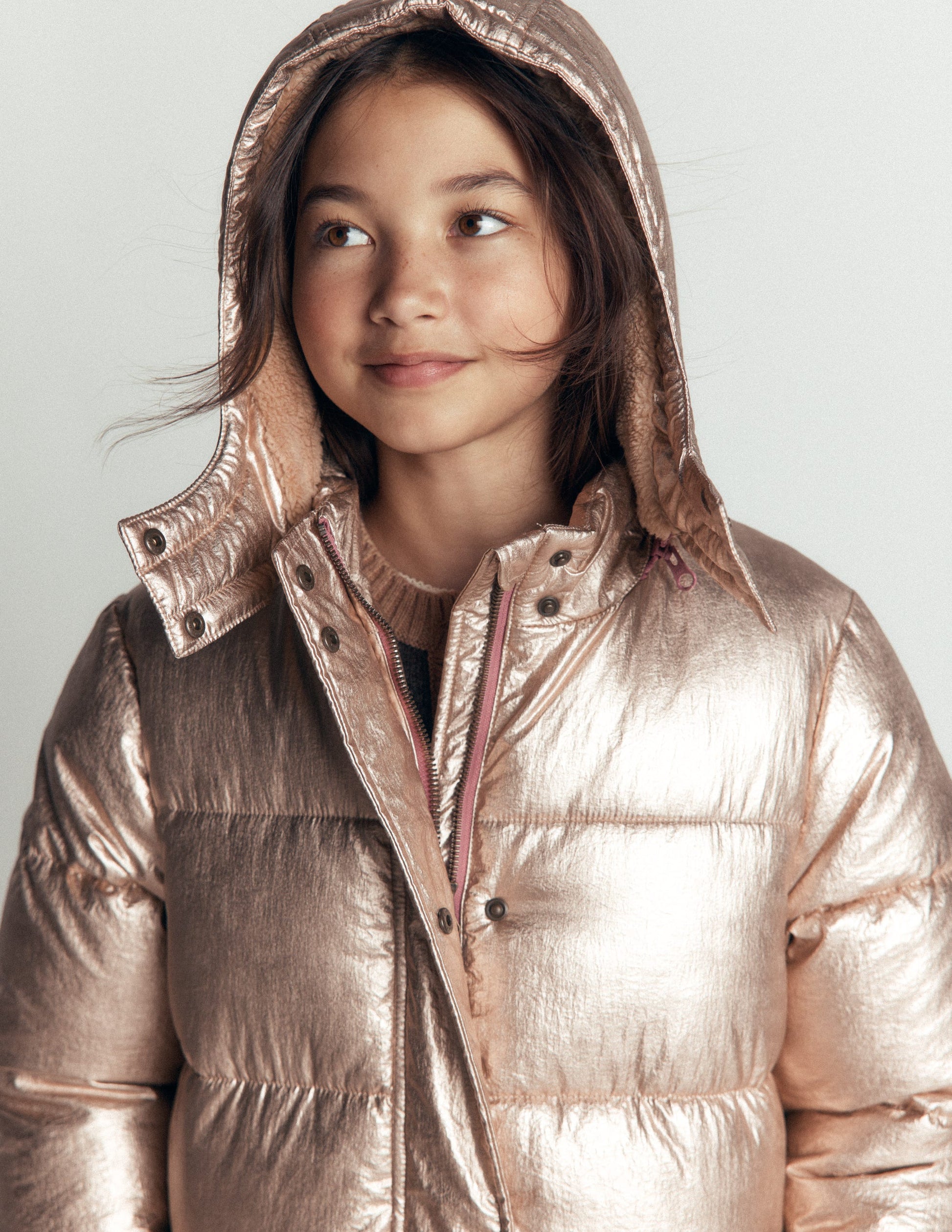 Wattierte Jacke in langer Form-Antikes Messing-6