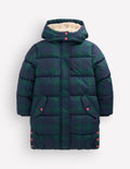 Wattierte Jacke in langer Form-Blau Kariert