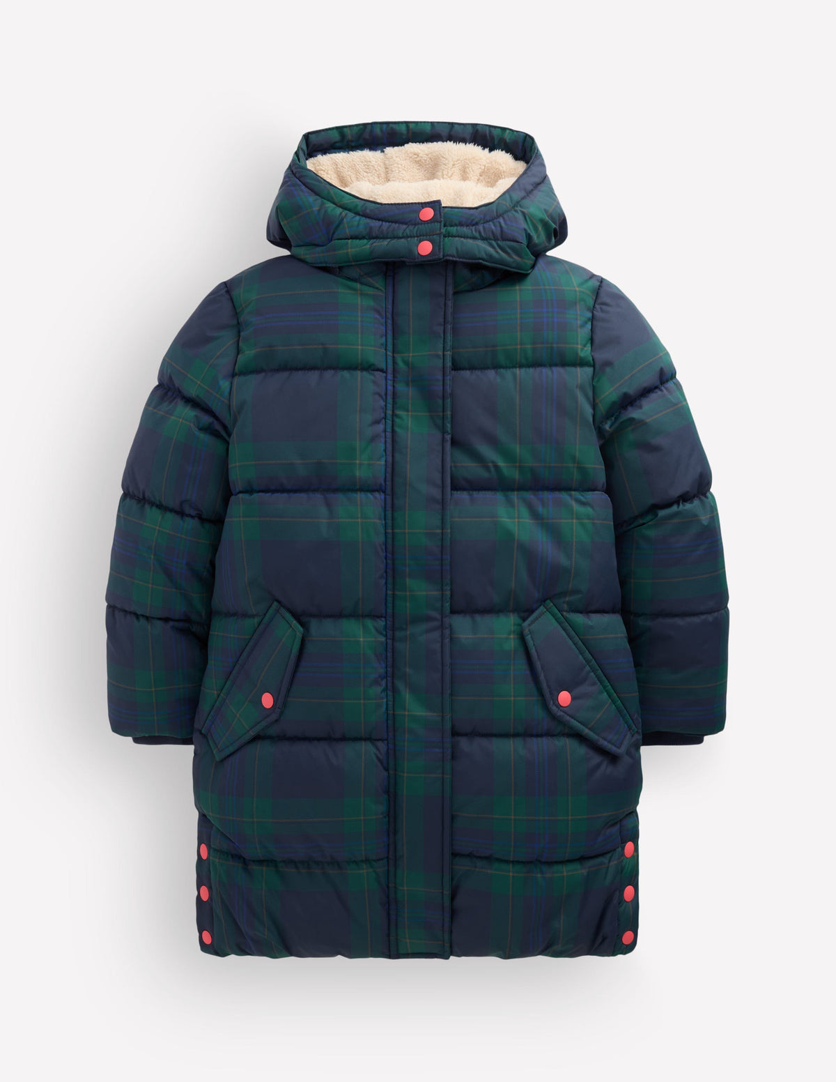 Wattierte Jacke in langer Form-Blau Kariert - Image 1