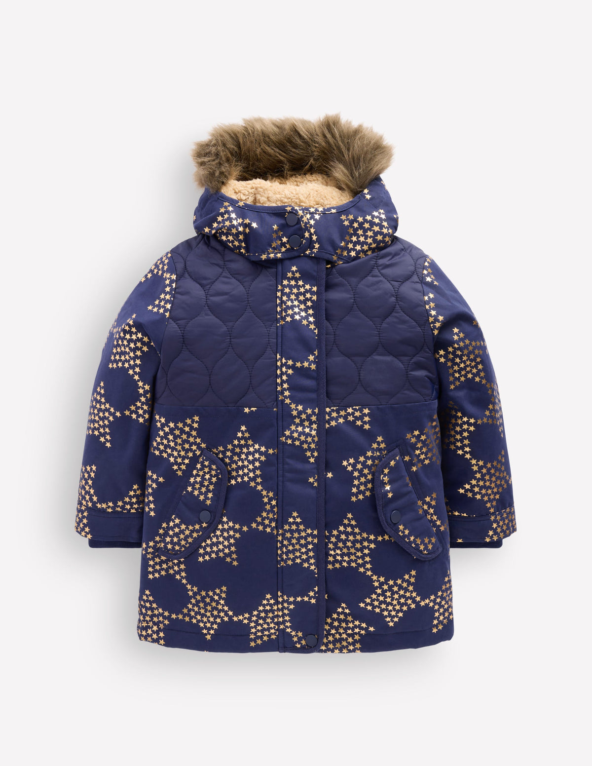 Joni Gesteppter Parka-Schuluniform-Marineblau Folienstern-1