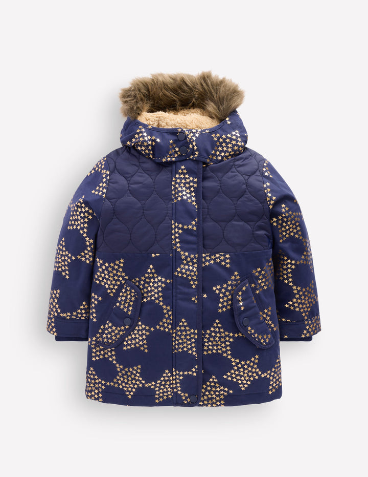 Parka matelassée Joni-Étoiles métallisées bleu marine universitaire