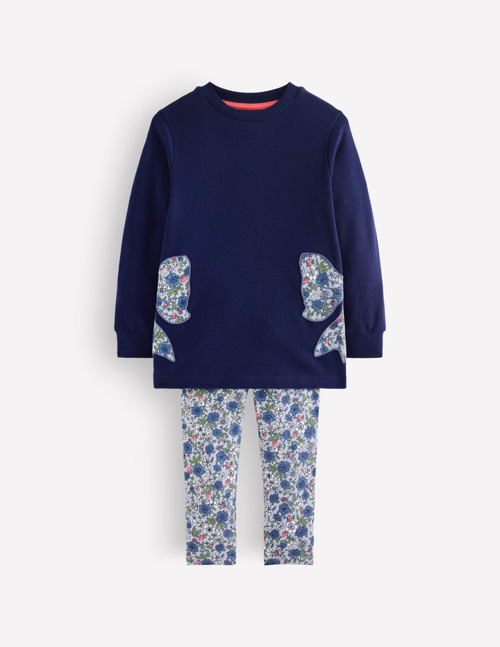 Lustiges Set mit Sweatshirt-Tunika-Marineblau Schleifen