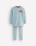 Lustiges Set mit Sweatshirt-Tunika-Blau mit Regenbogen