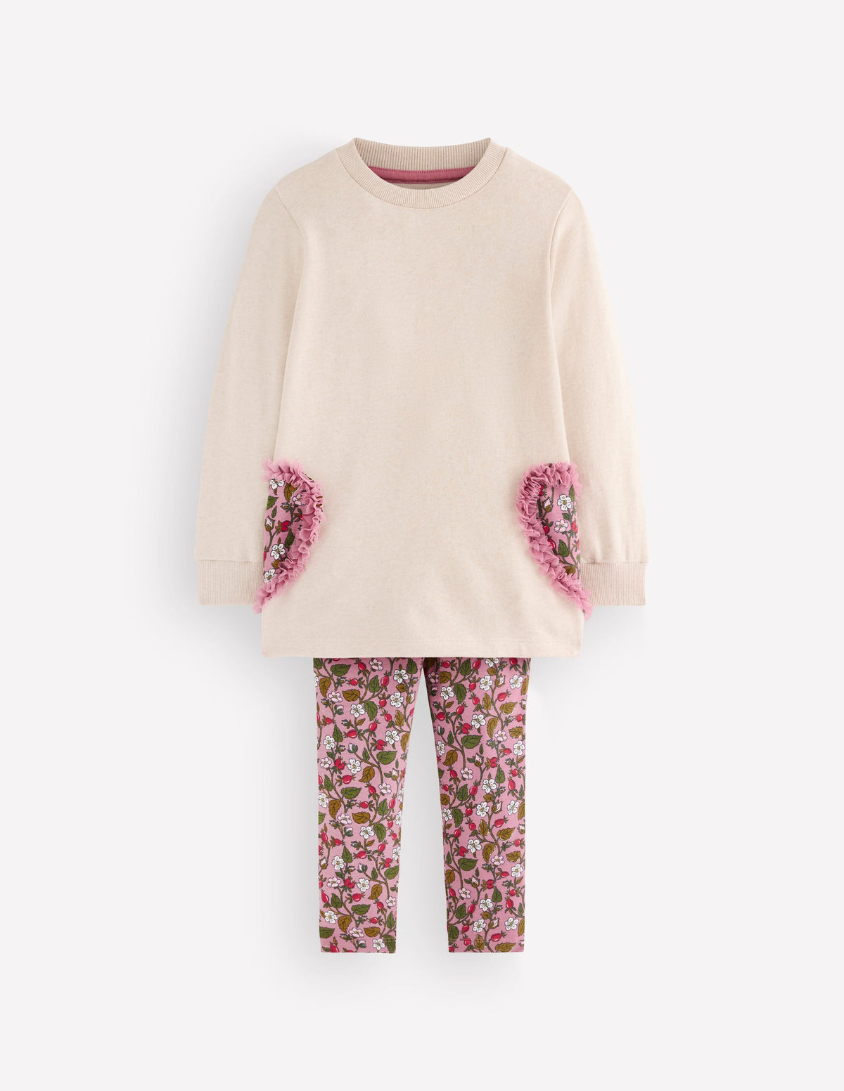 Ensemble avec tunique-sweat fun-Cœurs avoine - Image 1