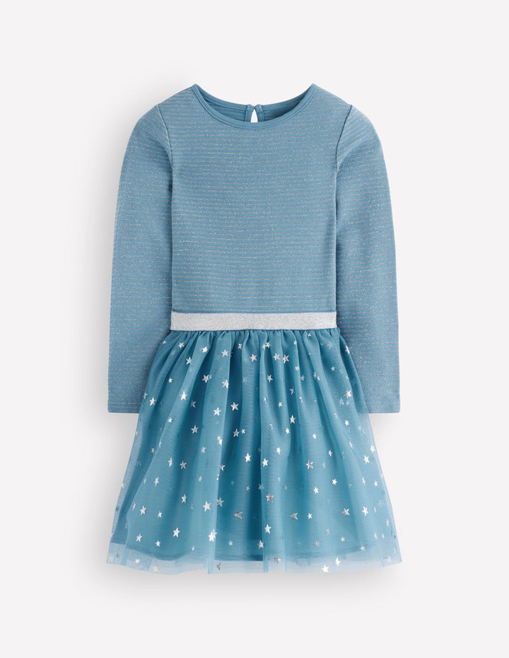 Kleid aus Tüll-Mix zum Herumwirbeln-Elektrisierendes Blau Konfetti