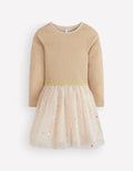 Kleid aus Tüll-Mix zum Herumwirbeln-Naturweiß/Gold