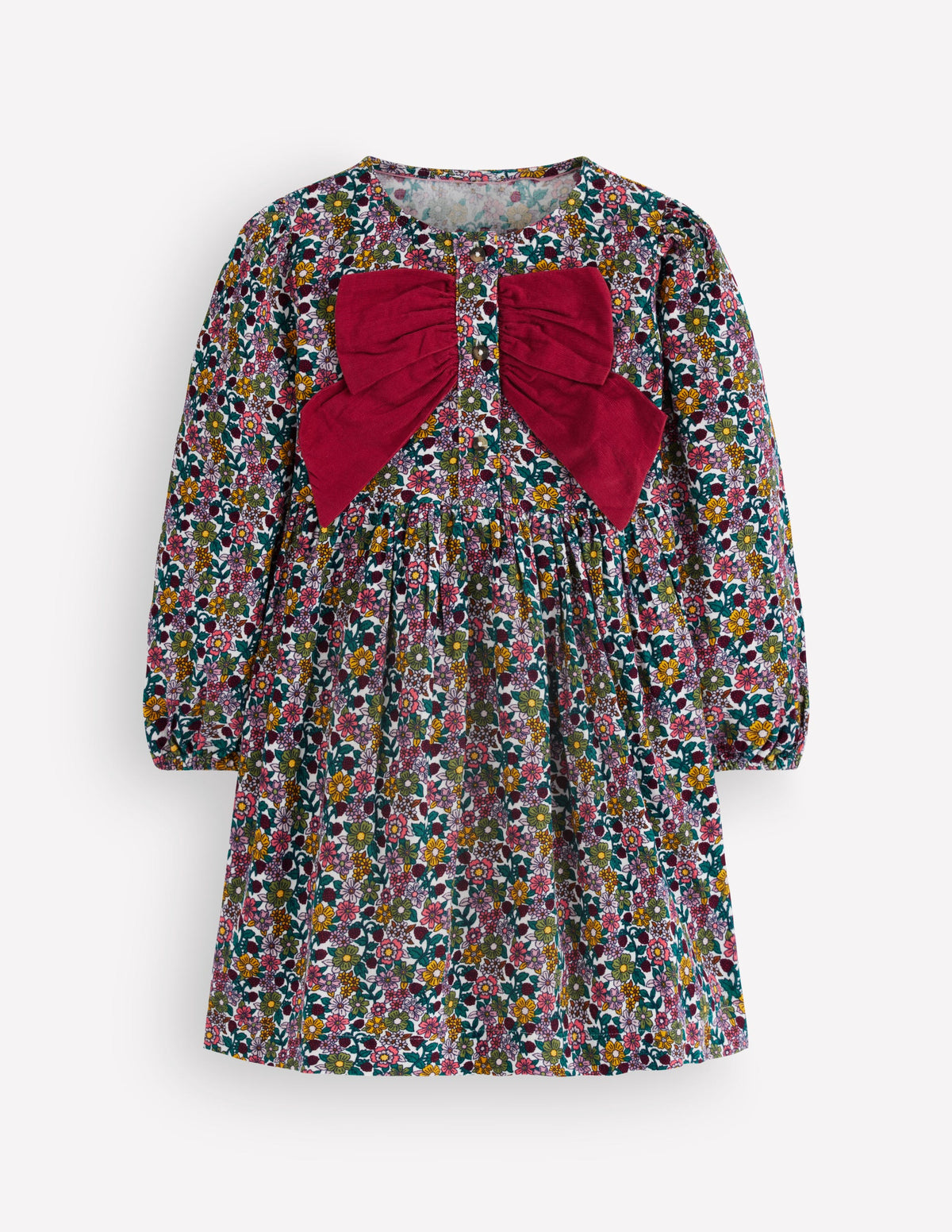 Robe Norah à boutons et nœud-Velours côtelé à motif floral-2
