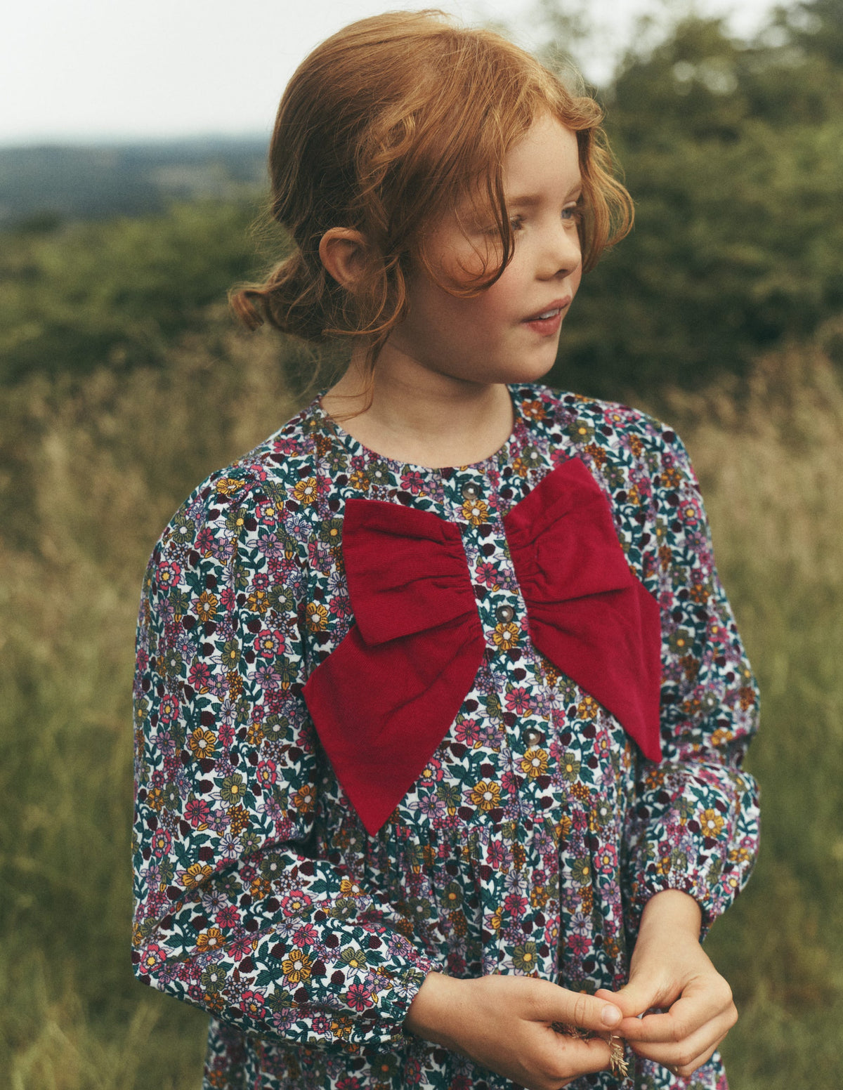 Robe Norah à boutons et nœud-Velours côtelé à motif floral - Image 1