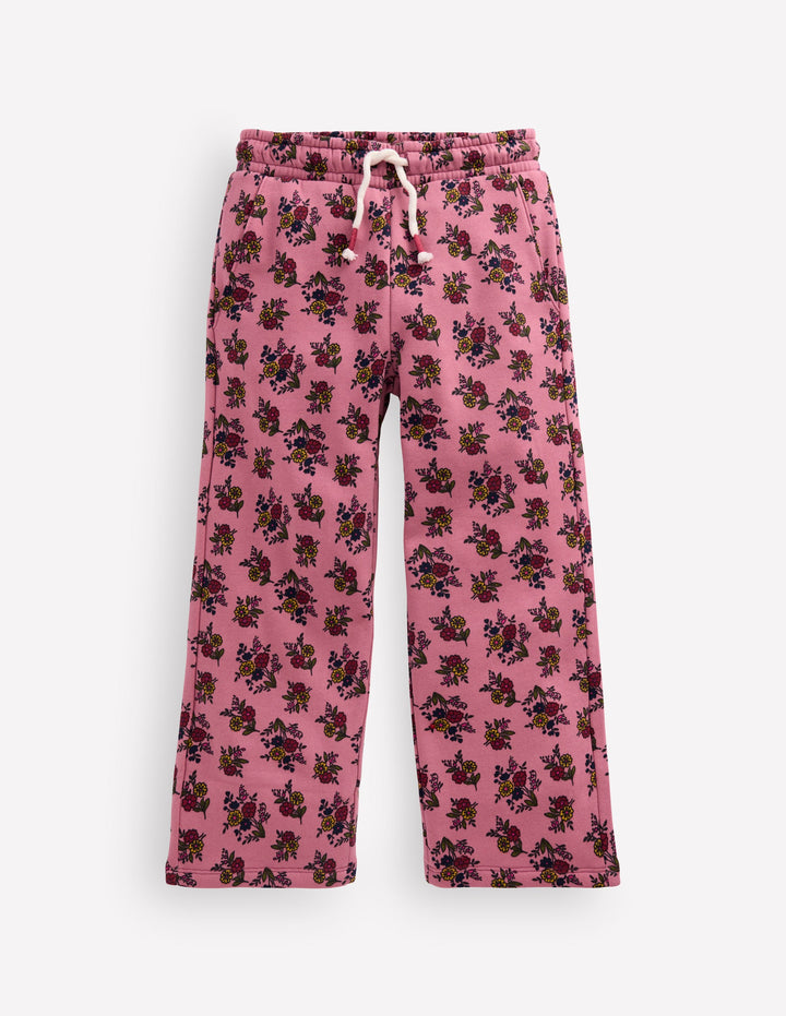 Bedruckte Jogginghose mit weitem Bein-Vintage-Rosa Sprießender Garten