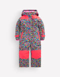 Allwetter-Skianzug-Neonrosa Kleines Blumenmuster